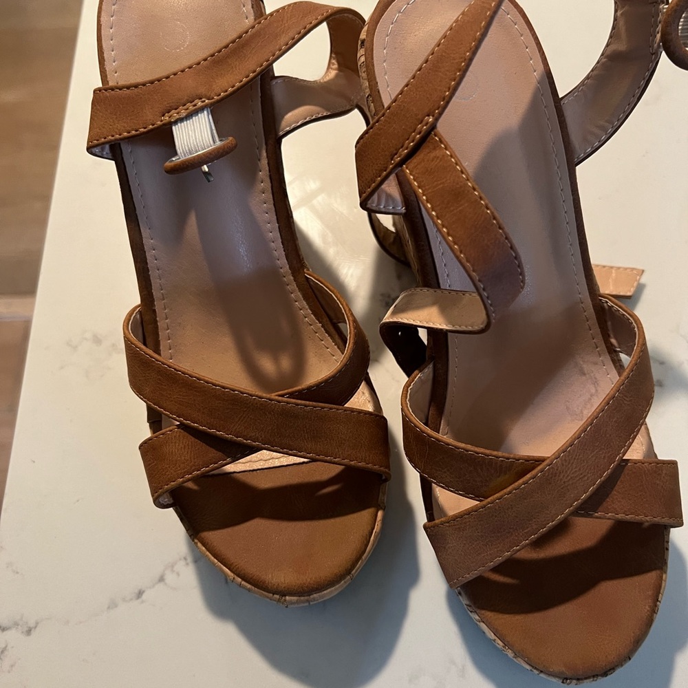 Women's Brown Strappy Wedge Sandals